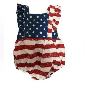 Baby Girl American Flag Outfit Sleeveless Romper Size 6 To 12 Months